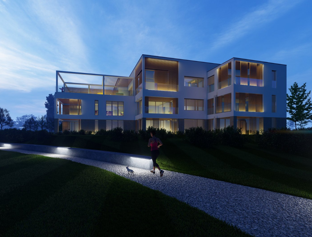 Lakások esti fényben